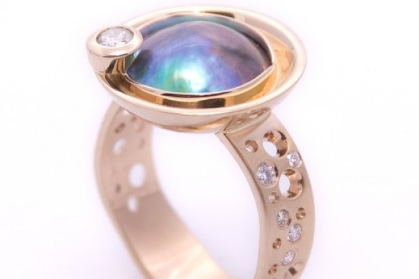 Pacific Blue Pearl and Diamond ring